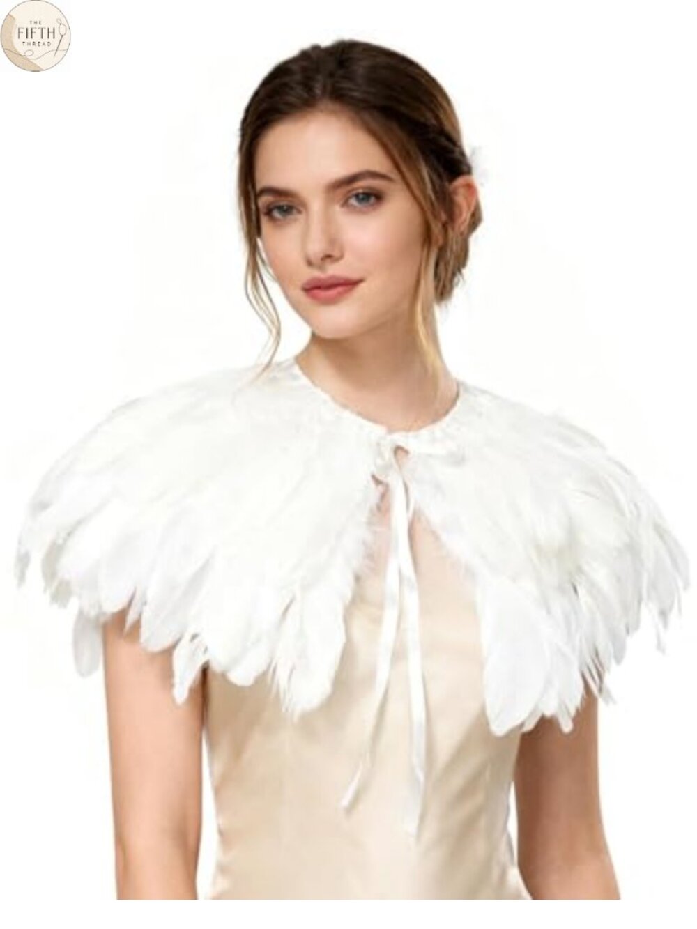 Real Feather Cape Shrug Short Shoulder Shawl Satin Ribbon Tie Women Cosplay